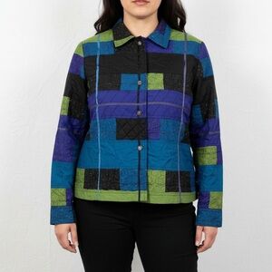 Patchwork Quilted Jacket Colorblock Button Front